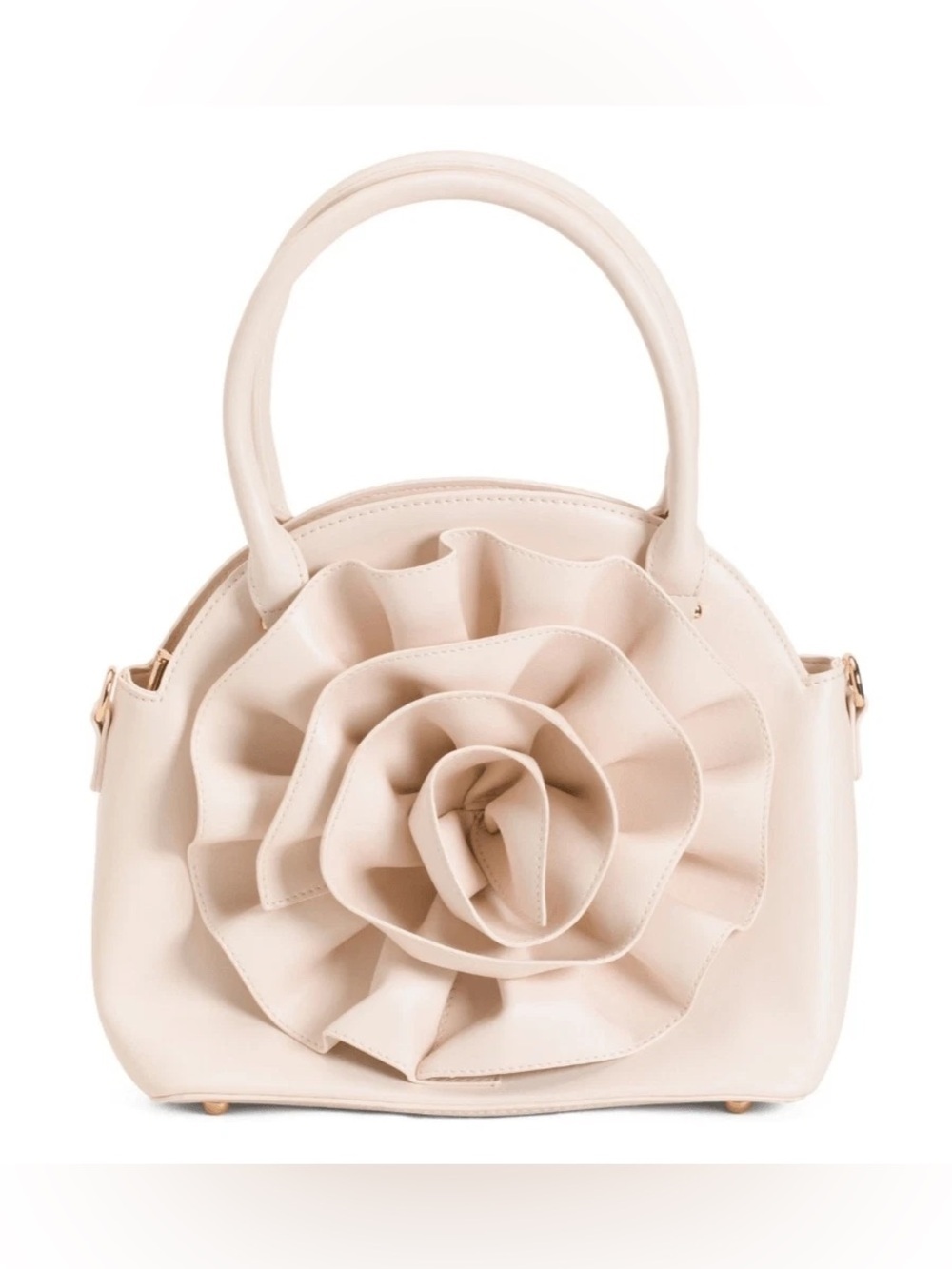 Melie Biiano Cream Floral Applique Top-Handle Shoulder Bag